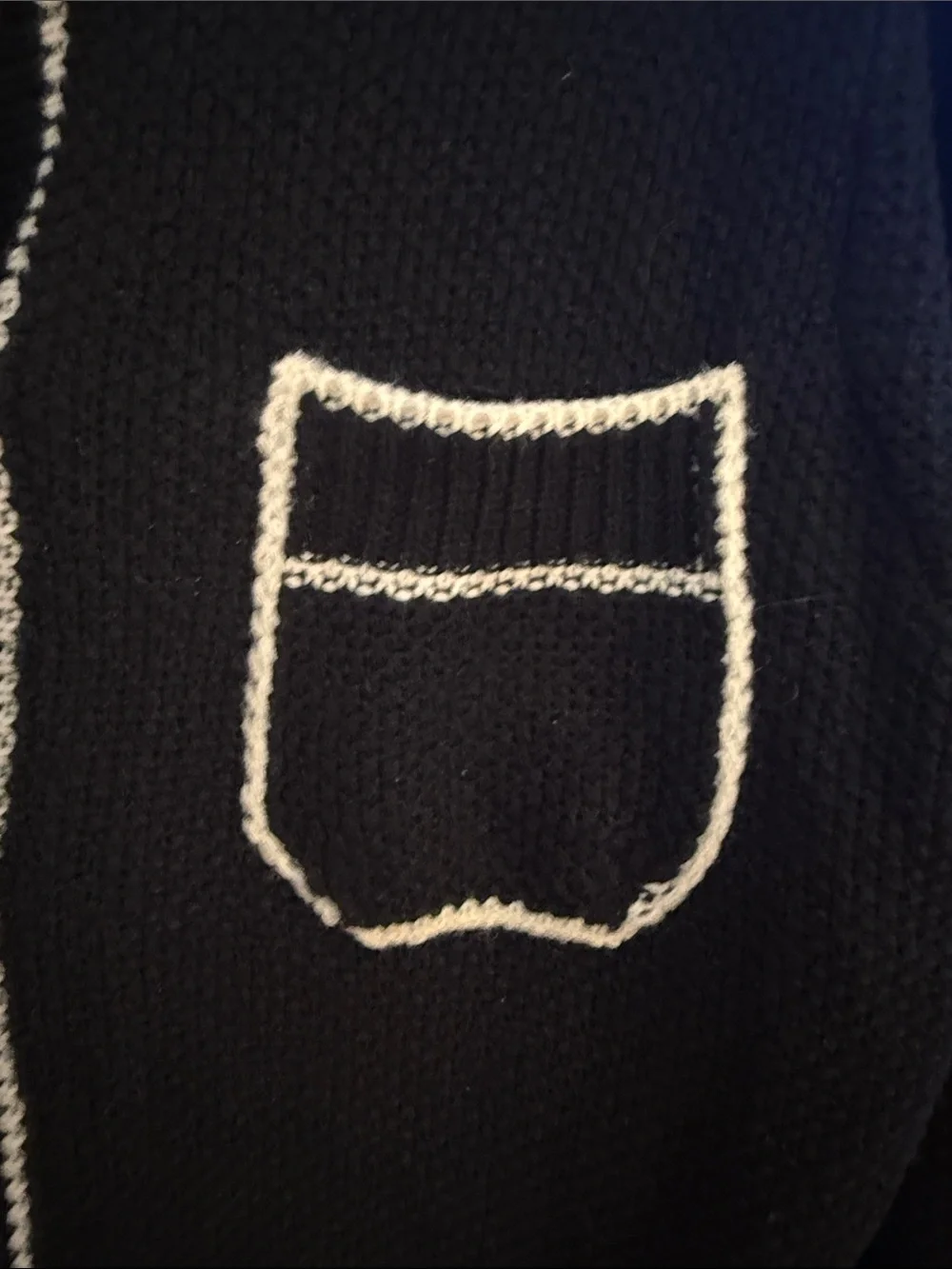 SHEIN Black Cardigan with Pearl-Trim and White Piping